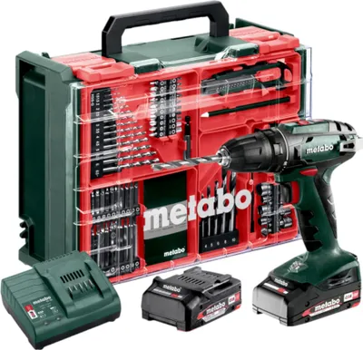 Produktbild von Metabo BS 18 Zestaw akumulatorowa wiertarko-wkrętarka 18 V 48 Nm ( 602207710 ) + 2x akumulator 2,0 Ah + ładowarka + 74 szt. mobilny warsztat + walizka