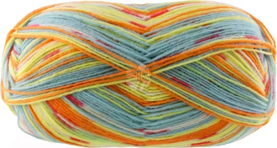 Produktbild von Lana Grossa MEILENWEIT 100 g AKTION! zeitlose 4-fach Sockenwolle 420 m Farbe 3005 - Orange/Türkis/Zitrusgelb/Weiß/Pink/Zartgrün