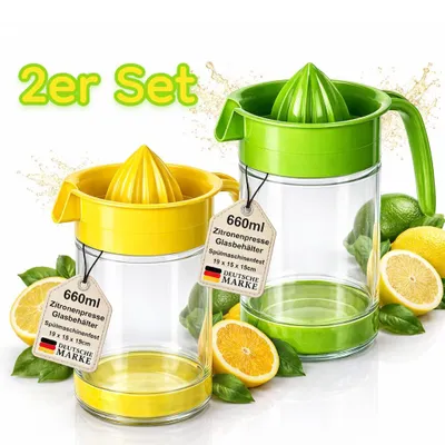 Produktbild von Zitruspresse 2er Set Zitronenpresse Manuell Saftpresse Orangenpresse Grün Gelb