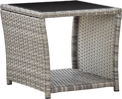 Produktbild von "2026 Promotion" Couchtisch Grau 45x45x40 cm Poly Rattan und Glas - Gartentische CC26454