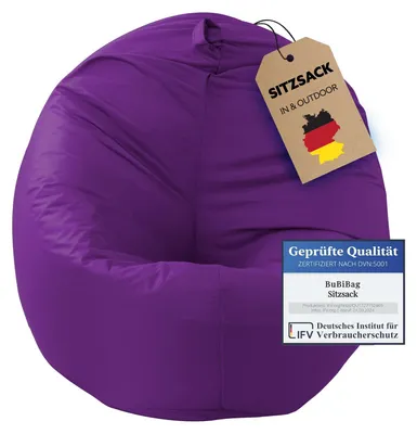 Produktbild von BuBiBag Sitzsack Kinder mit Füllung – 2in1 Sitzsack & Sitzkissen, Bean Bag Indoor Outdoor wasserfest | Lila 85 cm