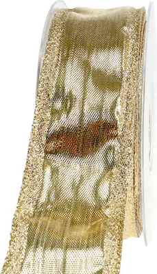 Produktbild von Goldenes Band mit Drahtkante 40mm x 25m - Dekoband für Weihnachten, Geschenke, Hochzeiten