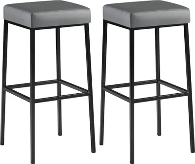 Immagine prodotto di set di 2 sgabelli da bar - Sgabello - Tappezzeria in ecopelle di facile manutenzione | Colore: Grigio | Colore base: Nero