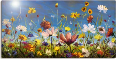 Produktbild von ARTland Leinwandbild Wildblumenwiese blauer Himmel Größe: 40x20 cm