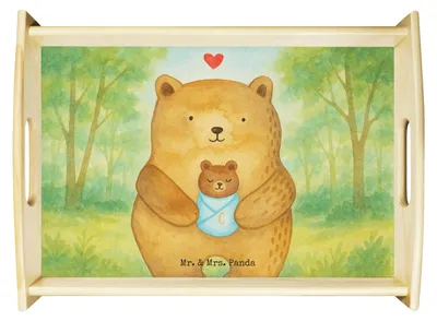 Produktbild von Mr. & Mrs. Panda Serviertablett Bär Baby Design - Weiß - Geschenk, sofatablett, Eltern, Mutter, Küchentablett, Geburt, betttablett, Glückwunsch, aus holz, Tablett, Teddy