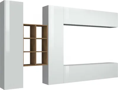 Immagine prodotto di Dmora Parete Attrezzata Agna 30x280x180h cm Bianco Lucido, 20 Vani Apertura Battente e a Ribalta  Italy