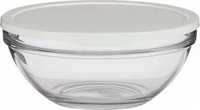 Produktbild von Pasabahce Chef Schüssel aus Glas rund mit weißem Deckel 17cm