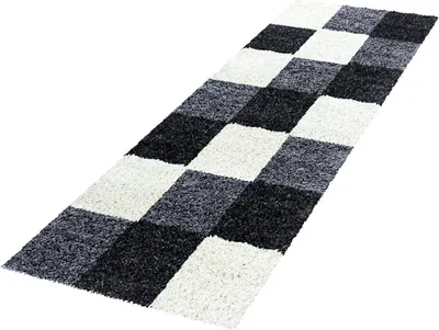 Produktbild von Teppich Läufer Wohnzimmer Schwarz 80x250 Kariertes Design aus Polypropylen