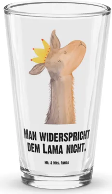 Produktbild von Mr. & Mrs. Panda Glas Lamakopf König - Transparent - Geschenk, Longdrinkglas, Papa, Lama, Mama, Bierglas, Cocktailglas, Vorgesetzter, Abitur, Lamas, Wasserglas, Trinkglas