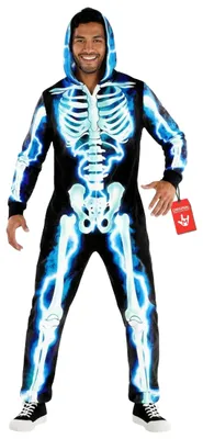 Zdjęcie produktu dla Strój szkieletu męski, rozmiar M, niebieski, kostium na całe ciało, idealny na Halloween, strój przerażający