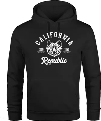 Produktbild von Hoodie Herren California Republic Grizzly Bär Kapuzen-Pullover Männer Neverless® schwarz XXL