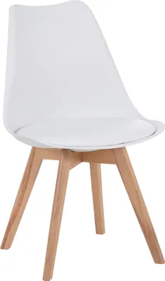 Produktbild von Esszimmerstuhl Weiße Sitzschale & -Polster Kunstleder Stuhlbeine Massivholz Buche LOVELACE