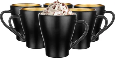 Produktbild von Glasmark KROSNO 1992 Hugo Kaffeegläser-Set 6-teilig Cappuccino Eiskaffee Gläser Becher Spülmaschinenfest Schwarz Gold 6x360 ml