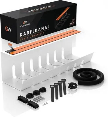 Productafbeelding van Famanu kabelkoker, wit - 43 x 12 x 12 cm, inclusief kabelbuis voor een georganiseerde kabelgeleiding in het kantoor