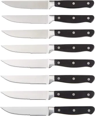 Productafbeelding van Steakmessen - Set van 8 - Roestvrij staal - Micro-getande snijkant - Volledig doorlopend lemmet - Zwart