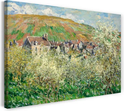 Produktbild von Leinwandbild (120x80cm): Claude Monet - Blühende Pflaumenbäume, echter Holz-Keilrahmen inkl. Aufhänger, handgefertigt in Deutschland
