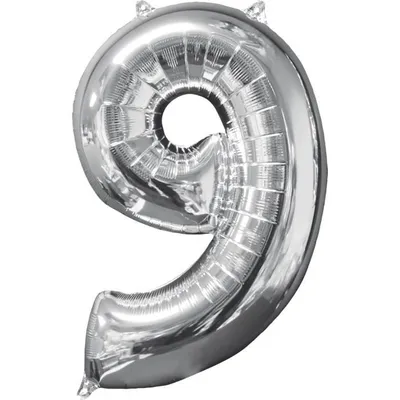 Obrázok produktu pre amscan® 3196301 Fóliový balón XL číslo 9 - strieborný