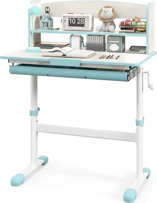 Produktbild von DREAMADE Lerntisch für Kinder von 3–12 Jahren, höhenverstellbarer Schülerschreibtisch mit neigbarer Tischplatte, Lineal, Aufsatz & Schublade,Blau