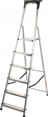 Obrázok produktu pre Hliníkový rebrík - skladací - 6 priečok - nosnosť 125 kg - odkladací priestor na náradie a háčiky