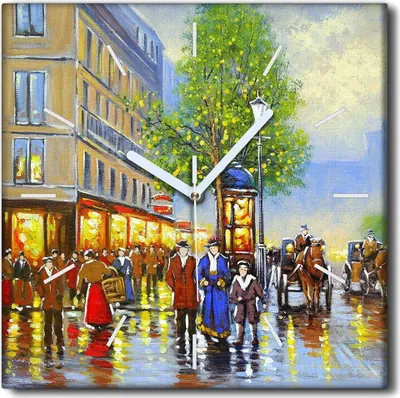 Produktbild von Coloray Uhr auf Leinwand 30x30 cm Wand Uhr Dekoration Wohnzimmer Segeltuch weiße Zeiger -Retro Landschaft.