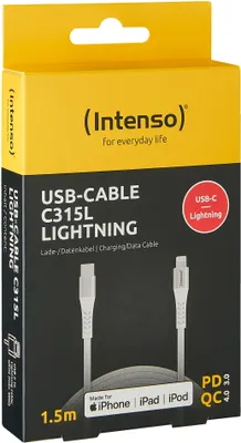 Produktbild von Intenso USB-Kabel C315L Nylon 1,5m weiß USB-C / Lightning 60W