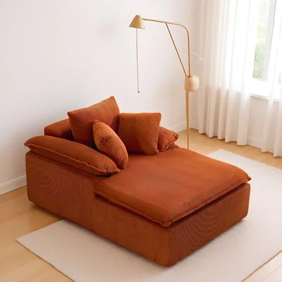 Obrázek produktu pro (Oranžová) Bezrámové lounge křeslo, nízká rozkládací pohovka s výškou sedáku 46 cm, široké područky, bez nutnosti montáže