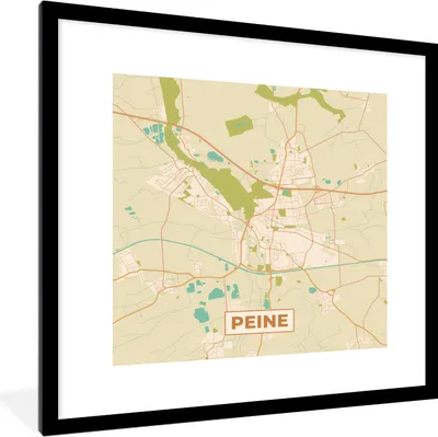 Produktbild von MuchoWow® Gerahmtes Poster Peine - Stadtplan - Karte 40x40 cm - Poster mit Schwarzem Bilderrahmen Wandposter Rahmen Foto Bilder - Poster - Plakat im Rahmen