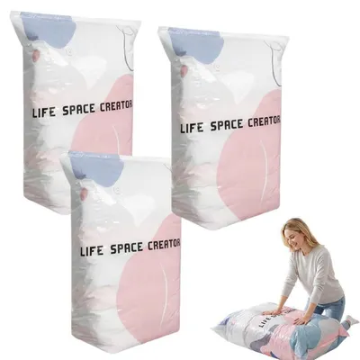 Immagine prodotto di Sacchetti sottovuoto per abbigliamento e biancheria da letto, confezione da 3 pezzi, dimensioni 100x80x38 cm, materiale: PA+PE