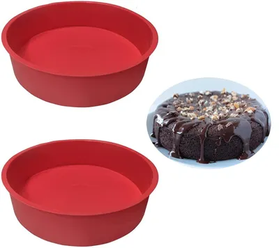 2 runde Silikon-Kuchenformen 20 cm, rot, antihaft, ofenfest bis 230°C