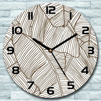 Produktbild von Wanduhr aus Glas Rund fi 30 Braune Blätter Quarz Deko Schlafzimmer Büro