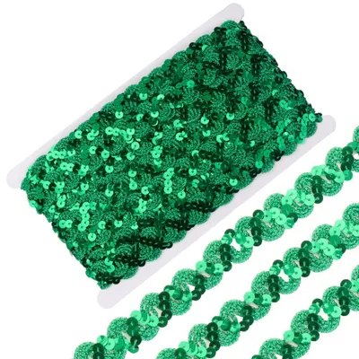 Image de Bande de paillettes - Longueur : 11 mètres - Pour la couture et la décoration - Vert - Plates et ondulées