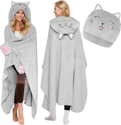 Produktbild von Weiche Flanell-Kuscheldecke mit Ärmeln und Kapuze, Weihnachtsgeschenk für Frauen/Mädchen