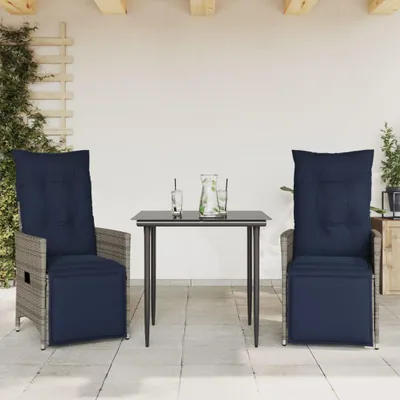 Produktbild von vidaXL Gartenstühle Verstellbar 2 Stk. mit Kissen Grau Poly Rattan
