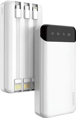 Produktbild von Dudao gerumige Powerbank mit 3 eingebauten Kabeln 20000mAh USB Typ C + Micro USB + Lightning wei (Dudao K6Pro +)
