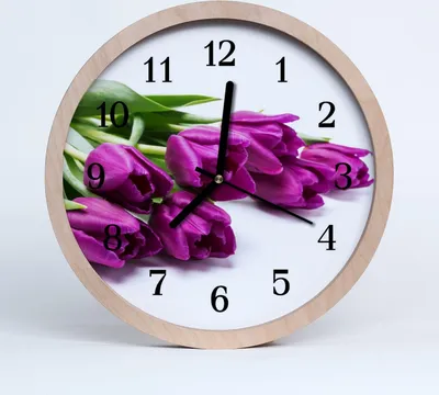 Produktbild von Holzuhr 30fi cm wanduhr - Tulpen Blumen
