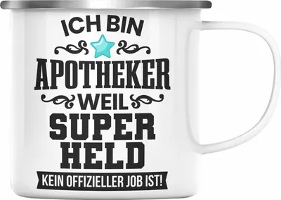 Produktbild von Trendation - Apotheker Emaille Tasse Geschenk Emaille Emaille Tasse Emaille Emaille Tasse Bester Apotheker Pharmazeut Arzneikundiger Spruch Lustig (Silber)