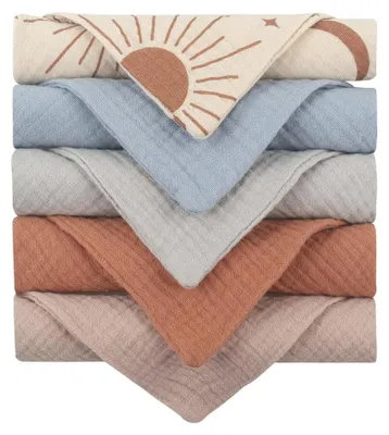 Productafbeelding van 5 Pack Luxe Muslin Doeken - Schattige Baby Bovenkleding (Blauw)