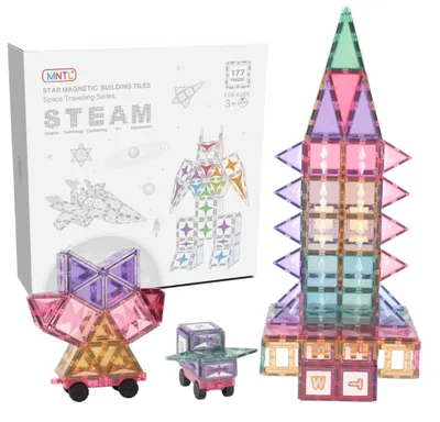 Productafbeelding van MNTL Magnetische bouwset "Ruimtereis", pastelkleuren, 177 onderdelen