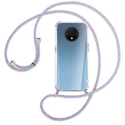 Produktbild von Handykette Backcover-Schutzhülle mit Band (Metall silberfarben) für OnePlus 7T - pink/mint