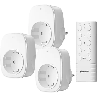 Produktbild von DEWENWILS Funksteckdose mit Fernbedienung, 3er Set, 50m Reichweite, Weiß, 16A/3680W
