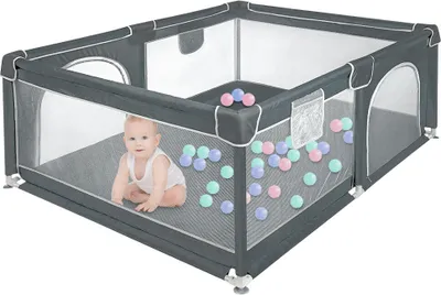 Produktbild von Baby Laufgitter Faltbar 120x160cm,Rutschfester Absperrgitter mit Atmungsaktive Netz,Kleines Laufstall Dunkelgrau