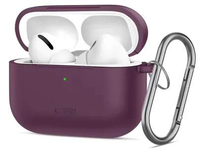 Imagen del producto de Tech-Protect, gancho de silicona para Apple AirPods Pro 3, color burdeos