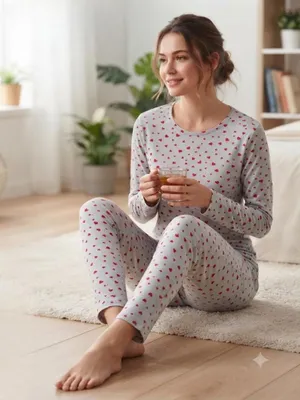 Produktbild von Damen Pyjama Schlafanzug Lang Grau M 2-Teiler Set L-83