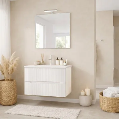 Immagine prodotto di Mobile bagno sospeso 80cm bianco con frontale cannettato bianco | Magnolia