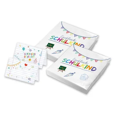 Produktbild von itenga 40x Servietten mit 48x Tischkarten Set - Endlich Schulkind - Weiß