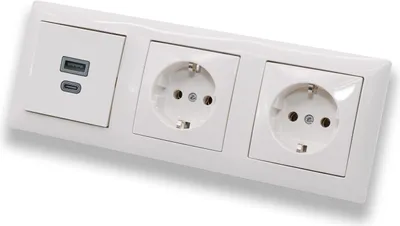 Produktbild von EBROM USB-C und USB-A Unterputz Steckdose/Lader, 45+15 Watt Leistung, Schnellladefunktion für Wearables Smartphones Tablets + 2 Stück Busch Jäger Steckdosen 20EUCKS-914 m. Kinderschutz Balance Si