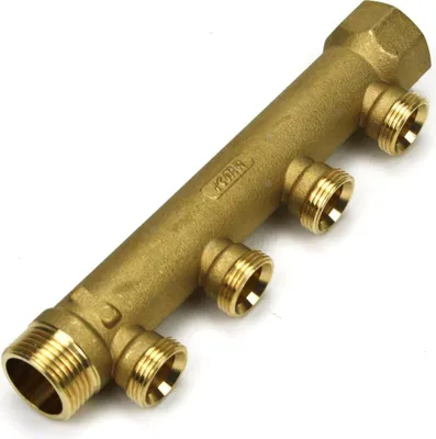 Produktbild von 4-Fach Messing Wasser Verteiler 1" x 3/4" Eurokonus Heizung Sanitär IG/AG