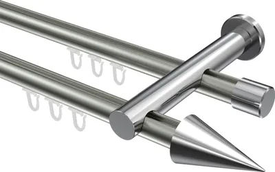 Produktbild von Interdeco Innenlaufstange / Gardinenstange mit Innenlauf Edelstahl-Optik / Chrom, Typ Platon Savio (Kegel), 20 mm Ø 2-läufig, 540 cm