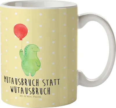 Produktbild von Mr. & Mrs. Panda Mehrwegbecher Schildkröte Luftballon - Gelb Pastell - Geschenk, Haferl, Motivation, Pott, Trinklernbecher, Schildkröten, Motivationsspruch, Kindertasse
