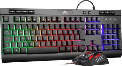 Produktbild von Tastatur und Maus Set, Full Size RGB Rainbow Backlit Tastatur, QWERTZ Layout, Ergonomische für Windows/Mac/PC/Chrome ( Schwarz)